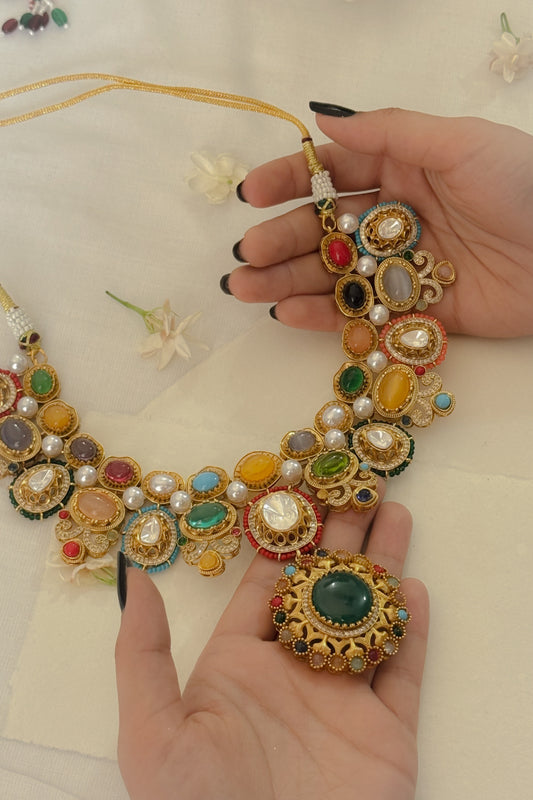 Regal Navrattan Polki Necklace