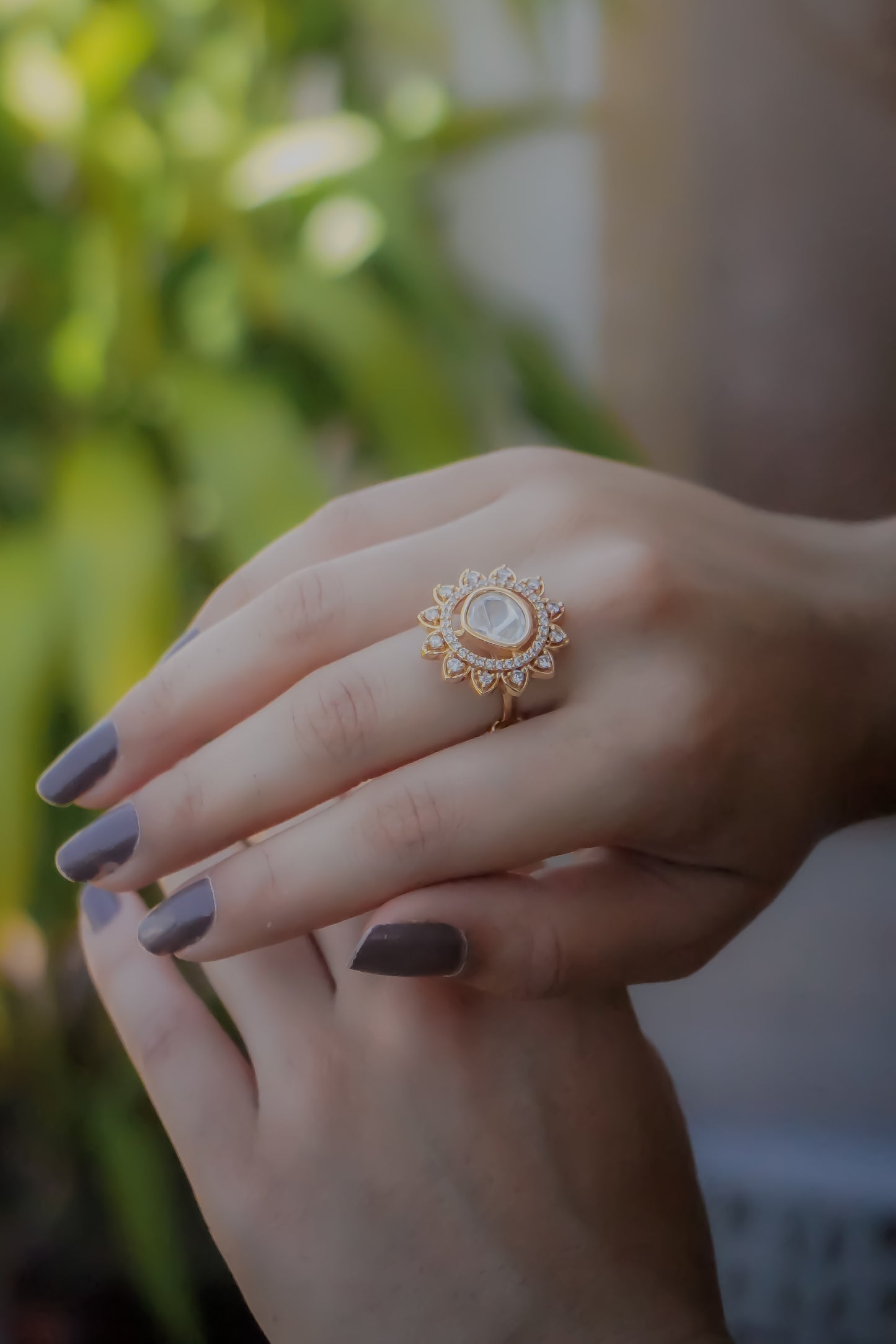 Jhream Polki Floral Ring