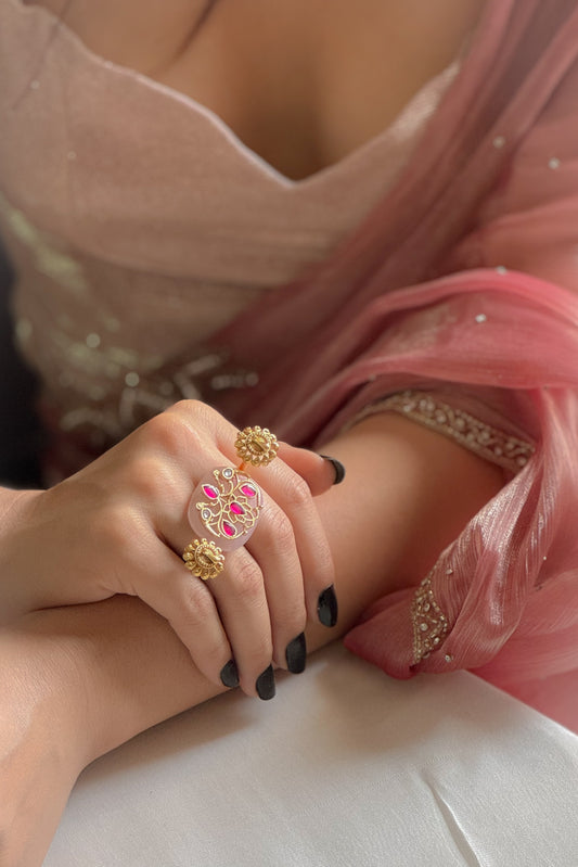 Aariah Pink Meenakari Ring