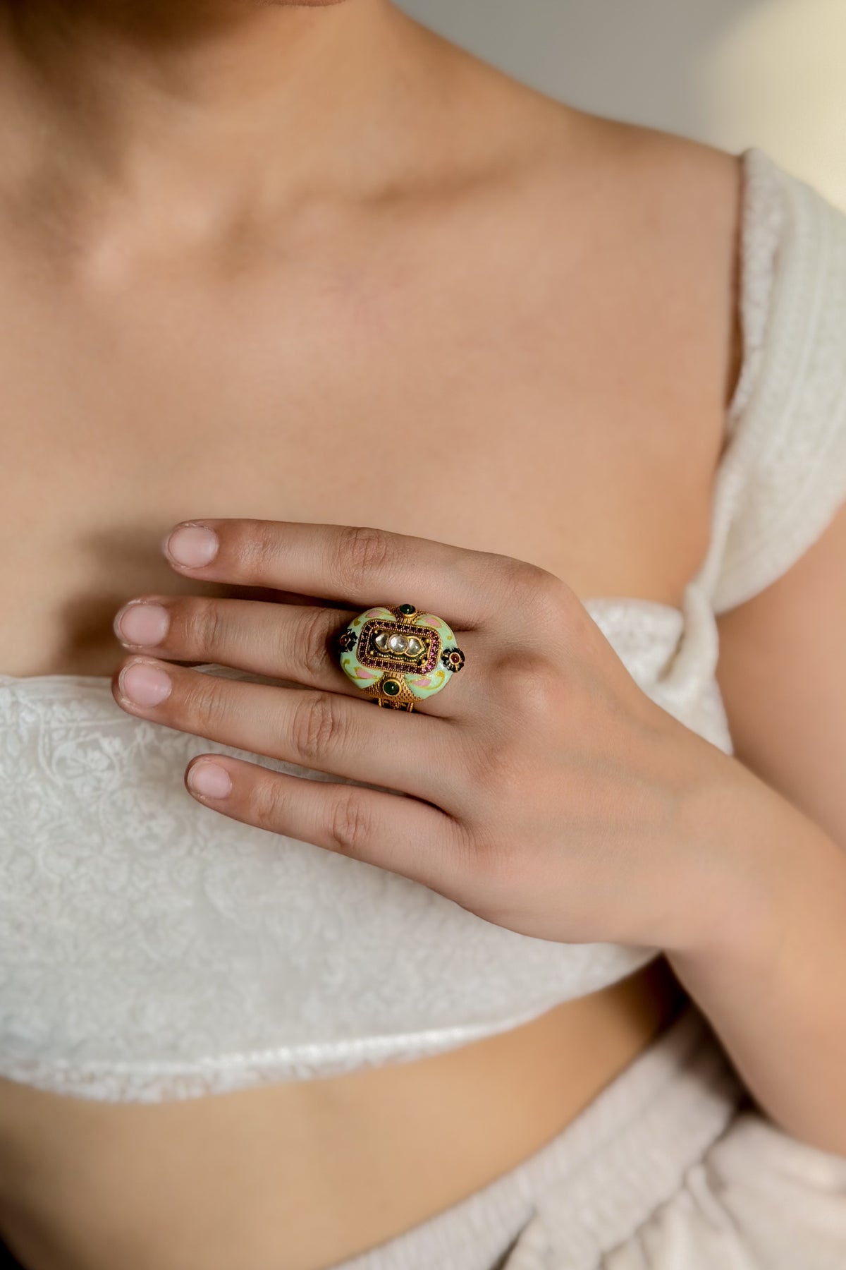 Salsabil Mint Meenakari Ring