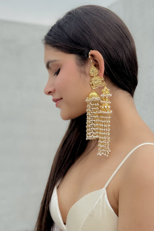 Maytab Kundan and Pearl Jhumka Earrings