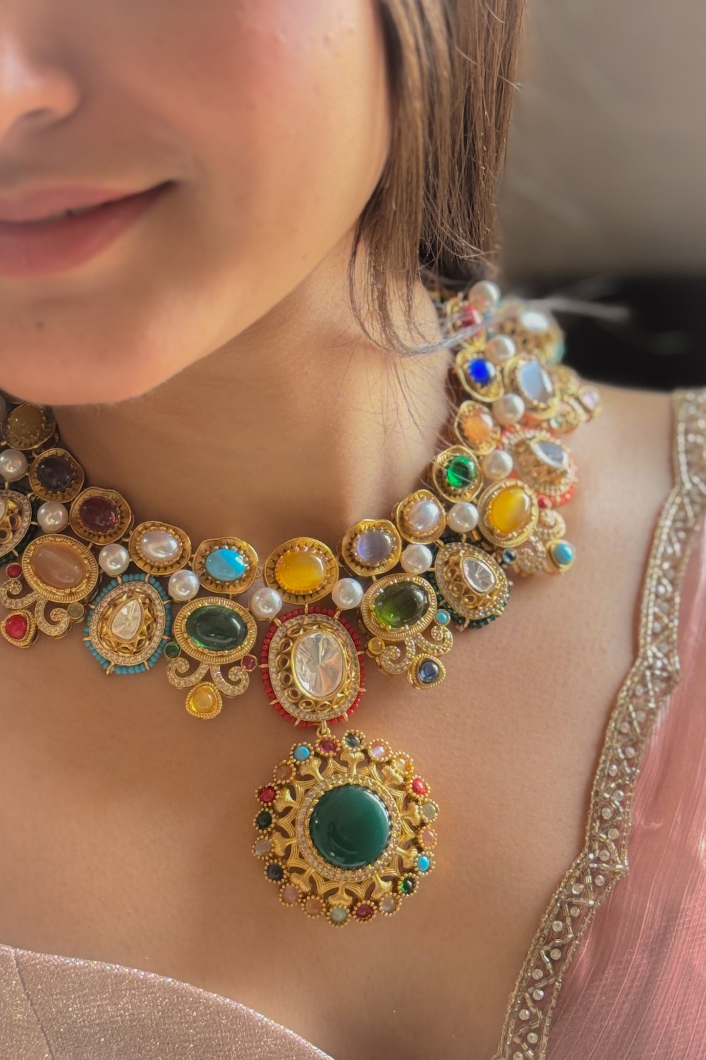 Regal Navrattan Polki Necklace