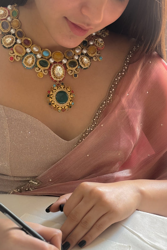 Regal Navrattan Polki Necklace