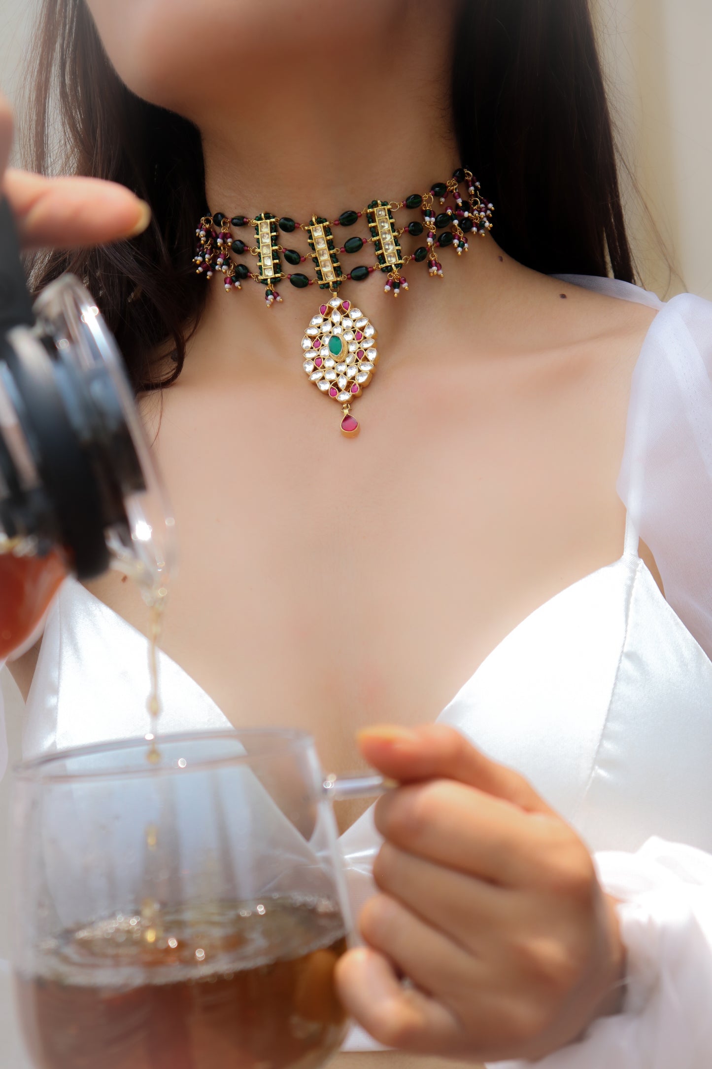 Mirza Green Kundan Choker Necklace