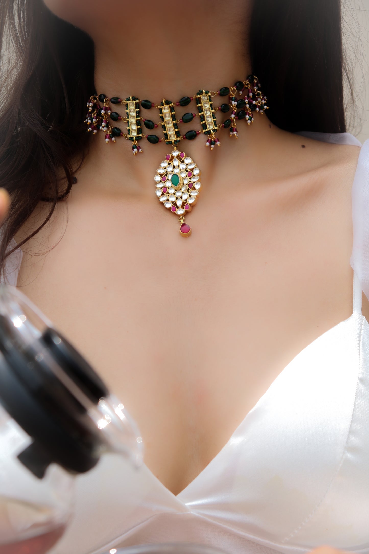 Mirza Green Kundan Choker Necklace