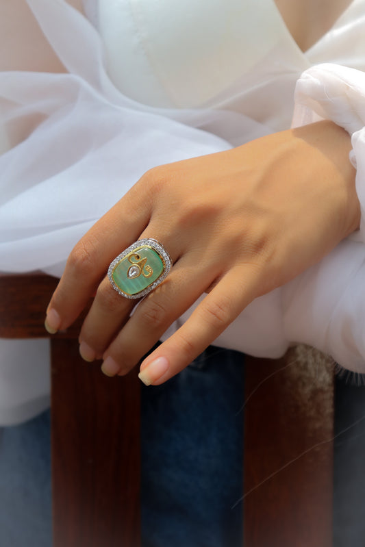 Ritvi Mint Kundan Ring