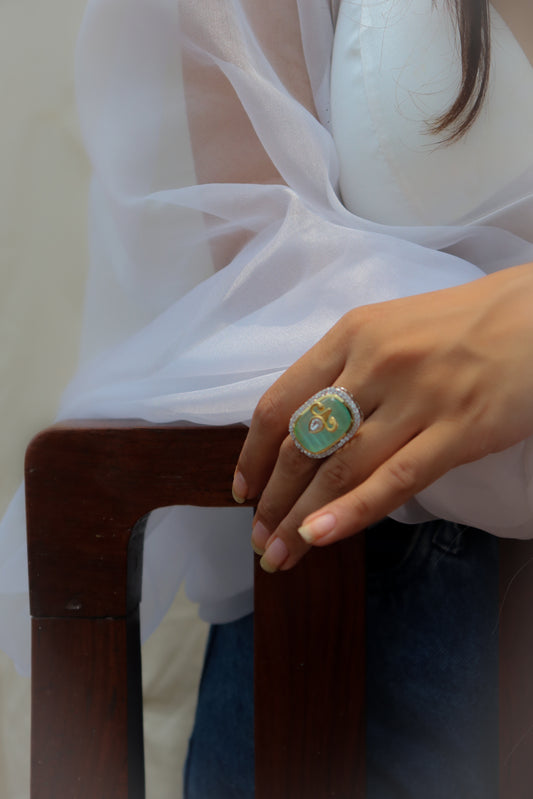 Ritvi Mint Kundan Ring
