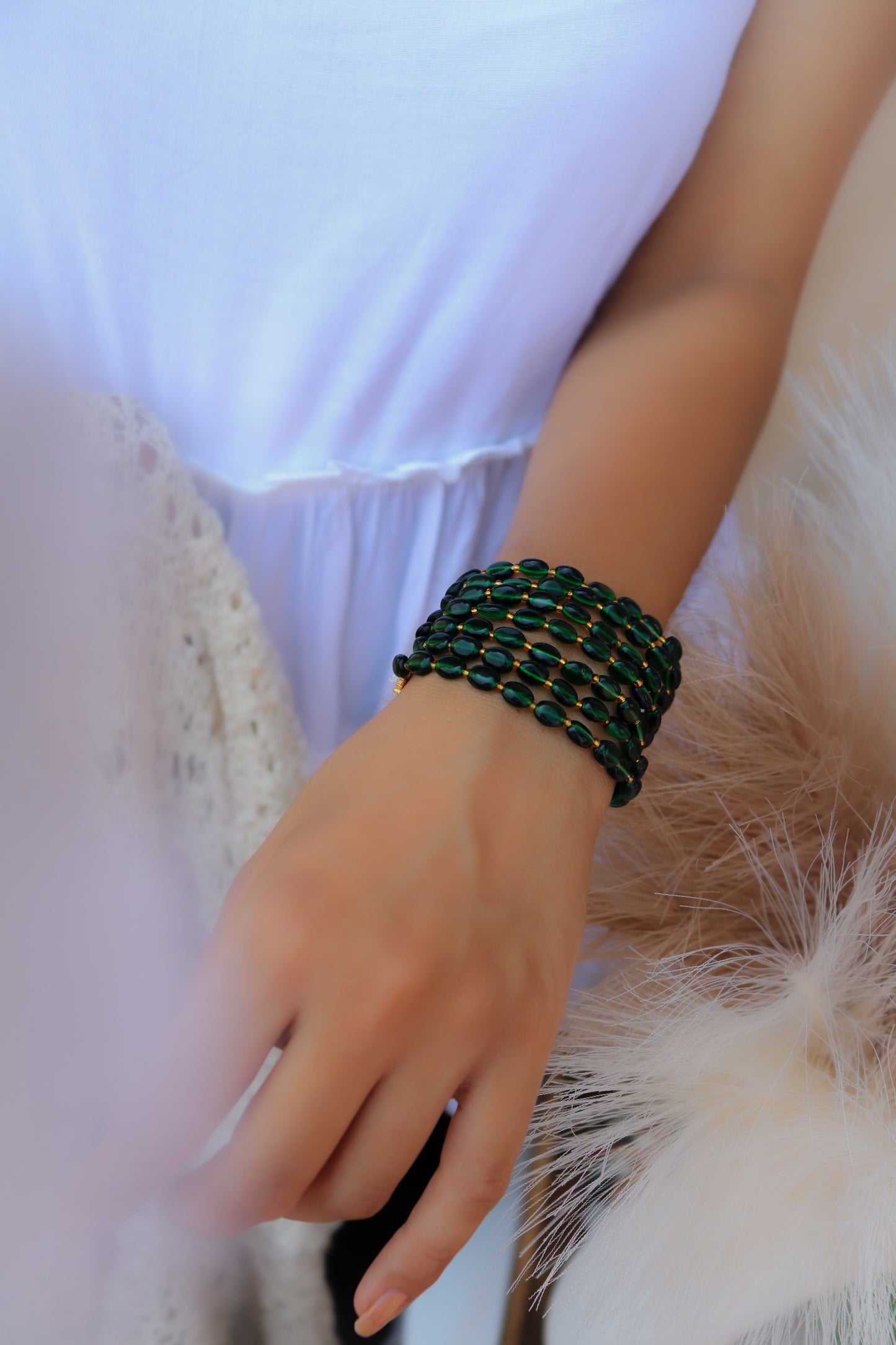 Agata Green Beads Bracelet