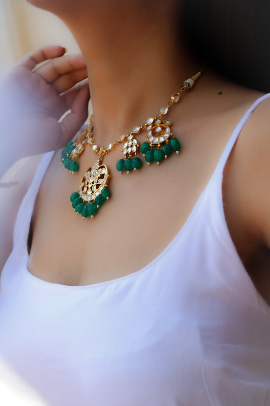 Ajnaa Green Kundan Necklace