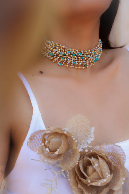 Drew Turquoise Pearl Choker Necklace