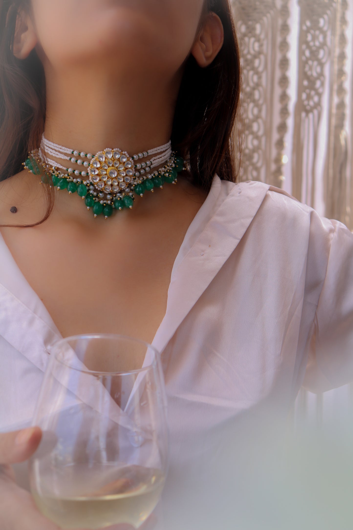 Nigah Kundan Green Choker Necklace