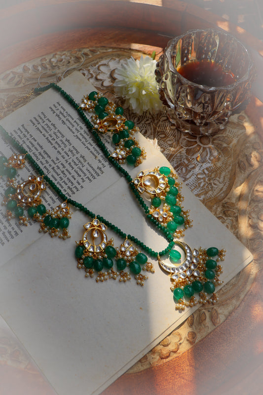 Zamil Green Kundan Long Necklace