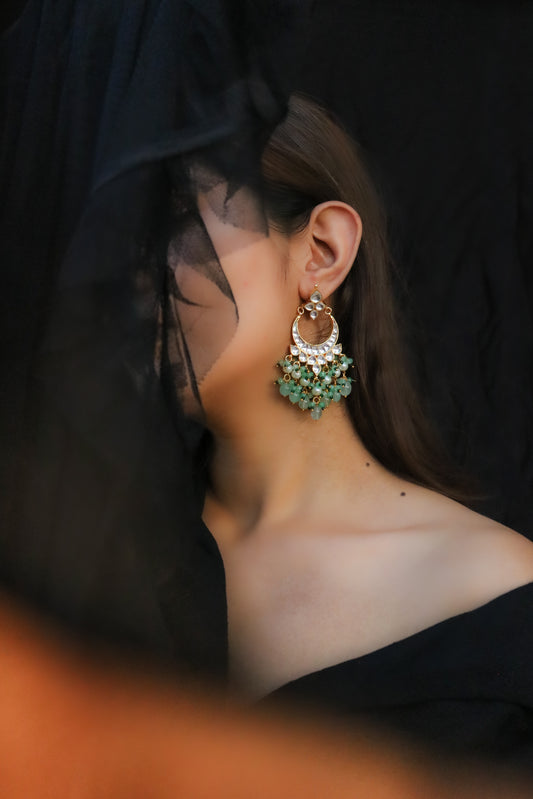 Fiona Mint Kundan Chandbali Earrings