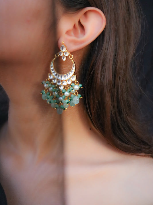 Fiona Mint Kundan Chandbali Earrings