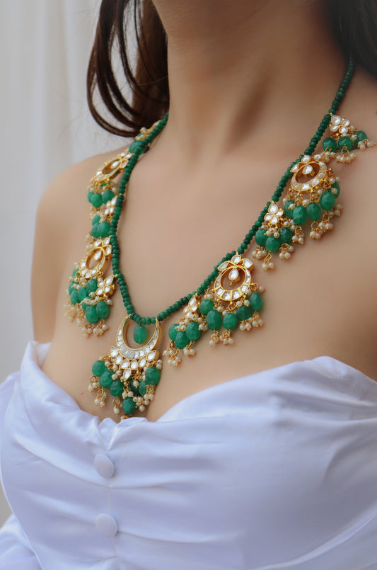 Zamil Green Kundan Long Necklace
