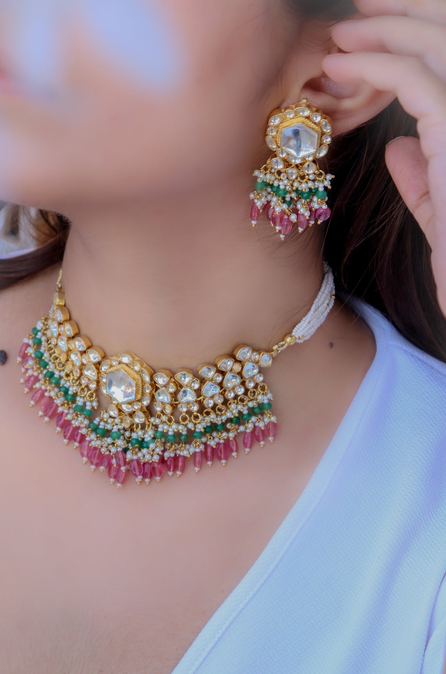 Adani Pink-Green Necklace Set