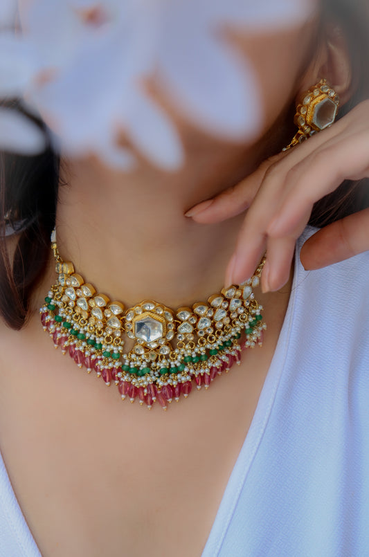 Adani Pink-Green Necklace Set