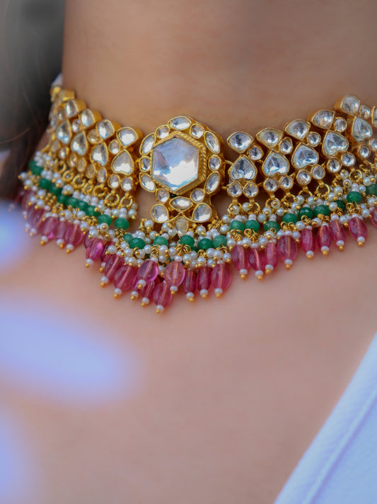 Adani Pink-Green Necklace Set
