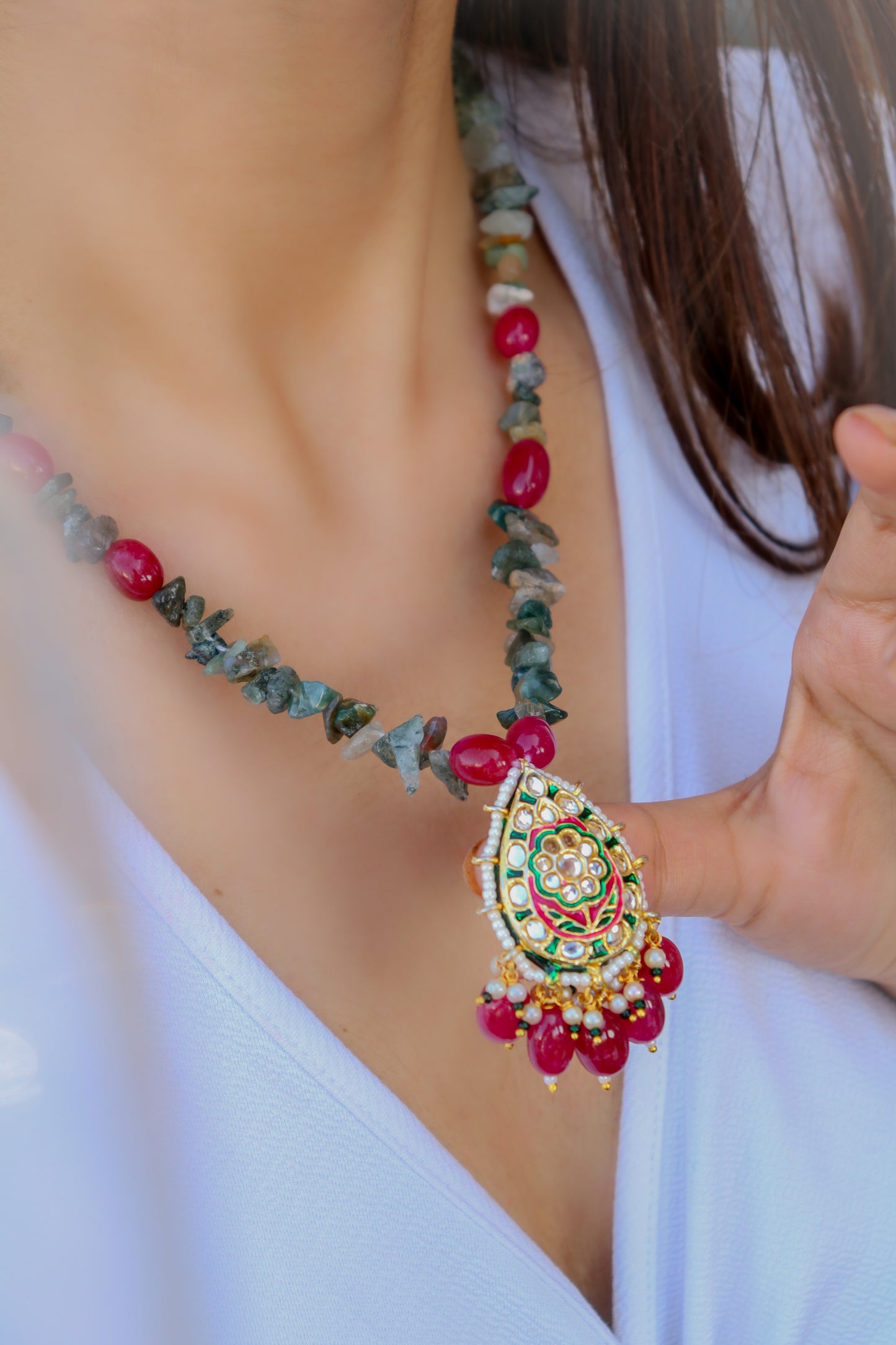 Rutuja Red-Green Pendant Necklace