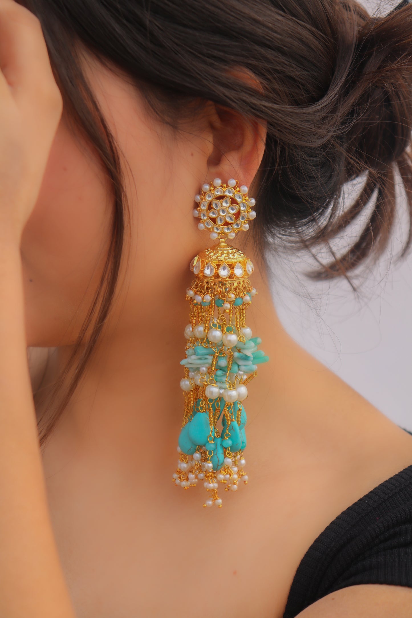 Benazir Turquoise Jhumkas