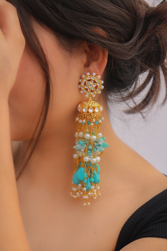 Benazir Turquoise Jhumkas