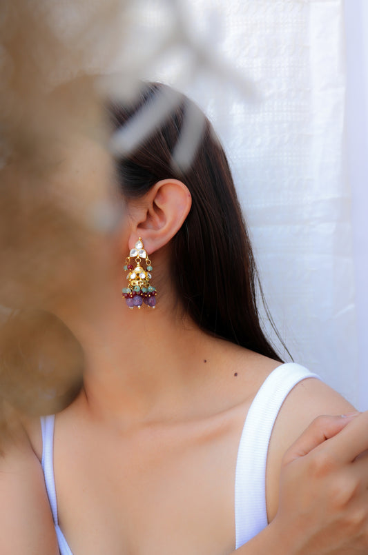 Amisha Purple Kundan Jhumka Earrings
