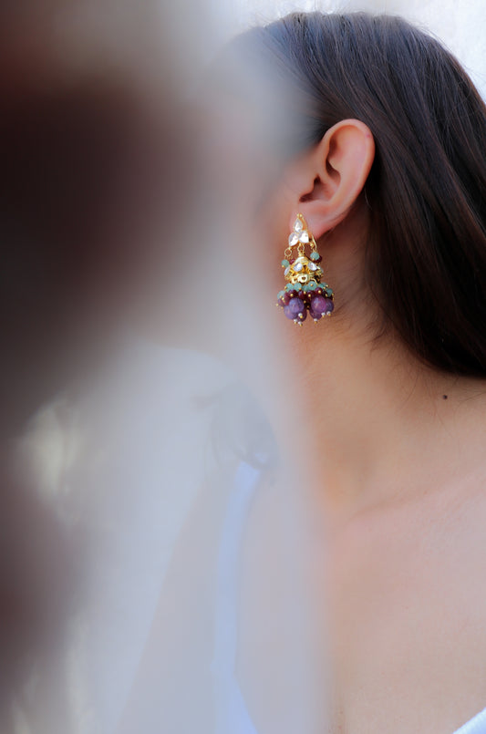 Amisha Purple Kundan Jhumka Earrings