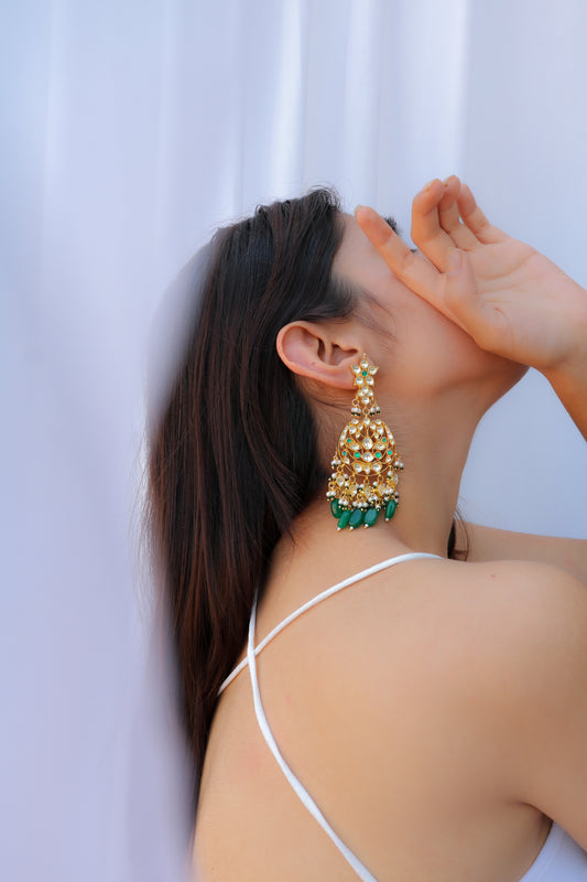 Istra Green Kundan Chandbali Earrings
