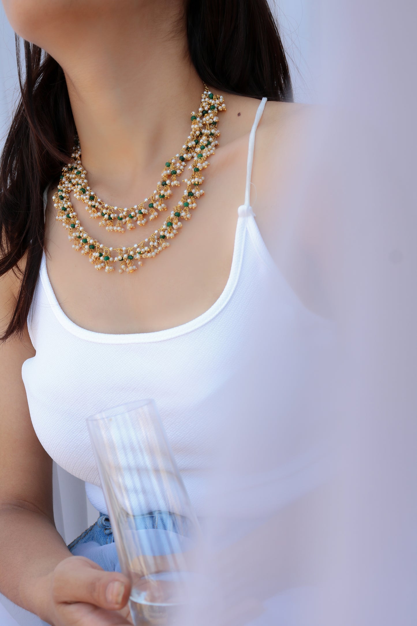 Ushan Green Multilayered Necklace