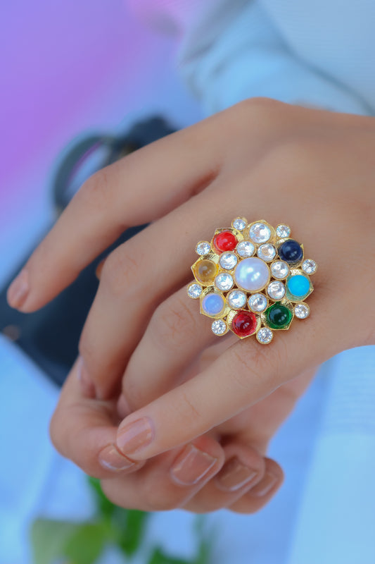 Misba Kundan Multicolored Ring