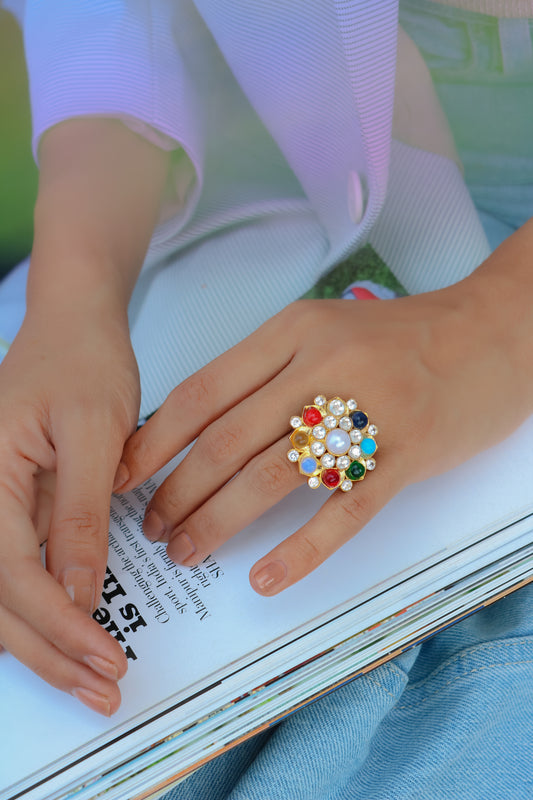 Misba Kundan Multicolored Ring