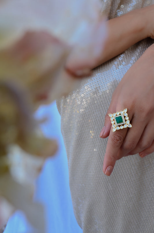 Nisa Green Kundan Ring