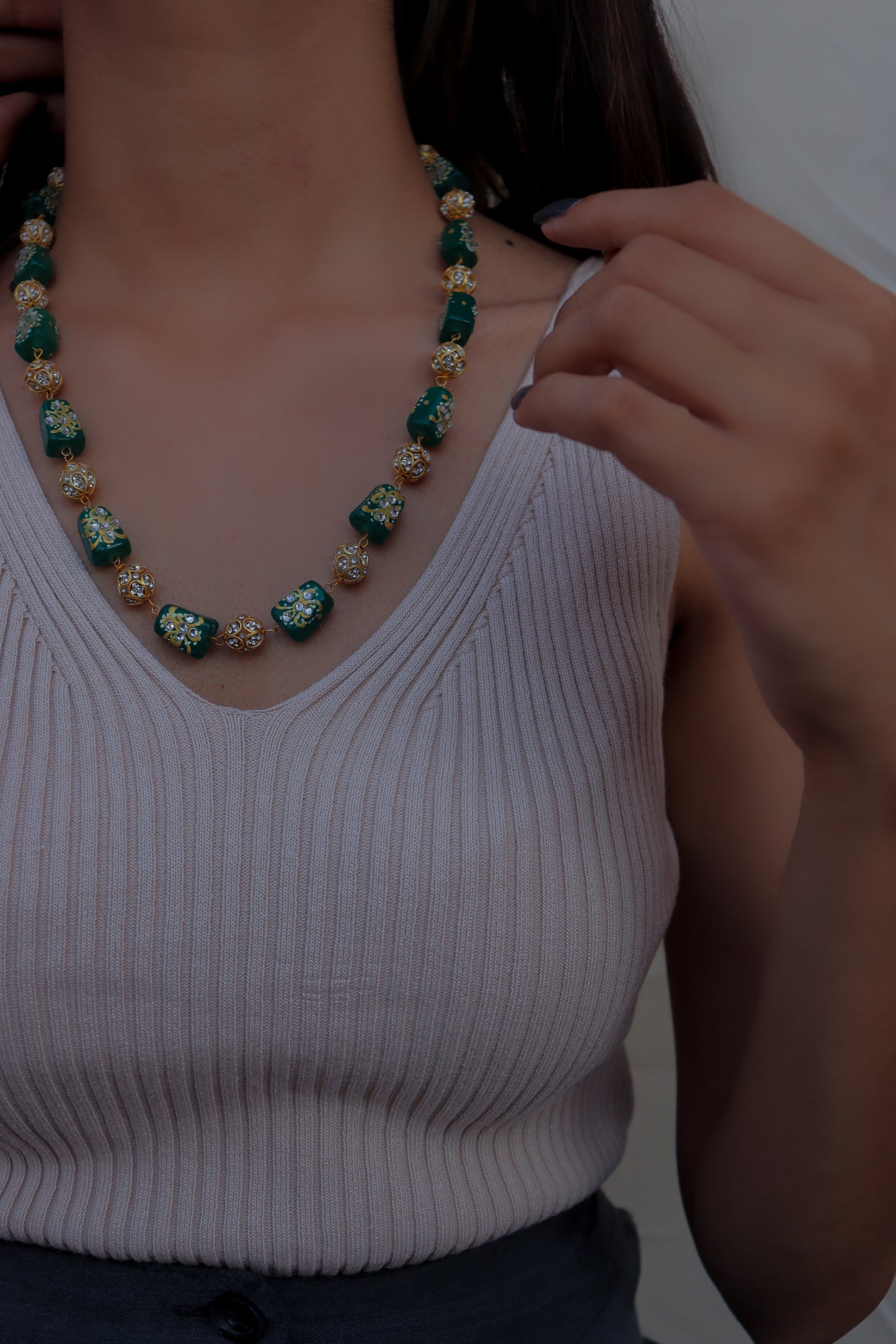 Boho String Green Necklace