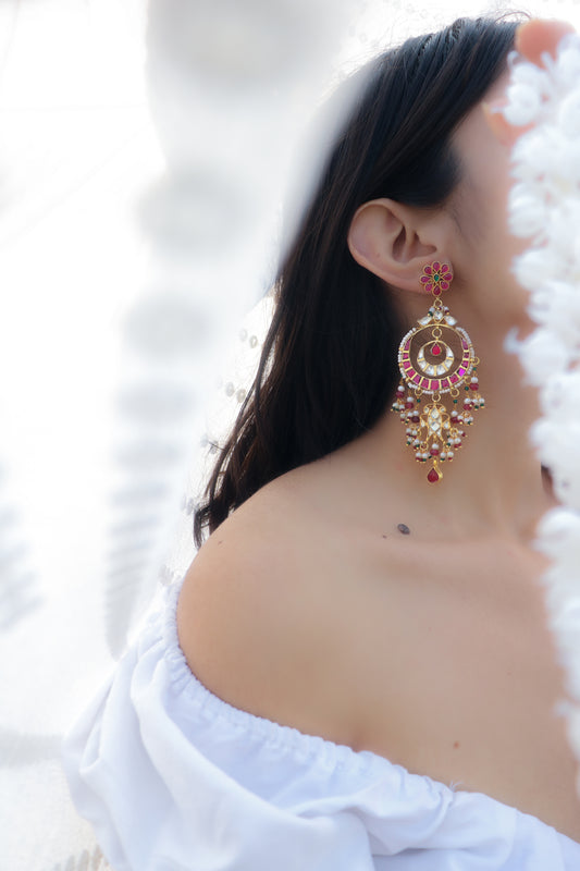 Posheeda Kundan Red Chandbali Earrings