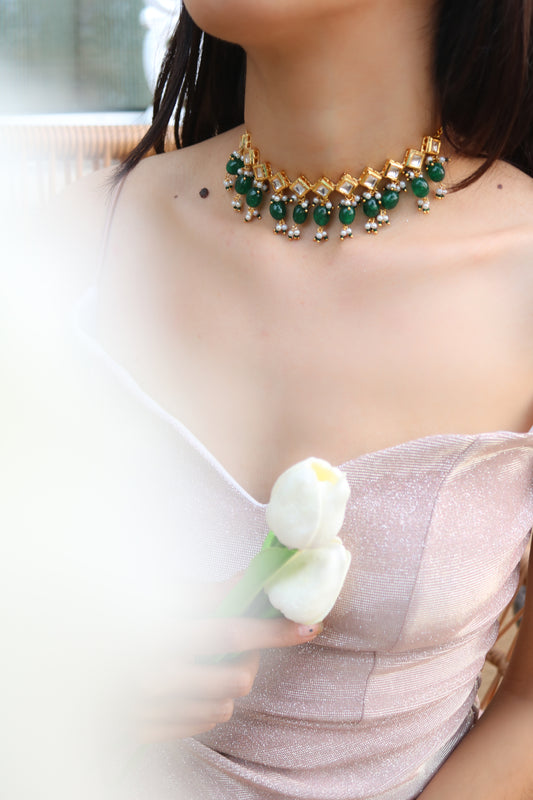 Jeren Green Kundan Choker Necklace
