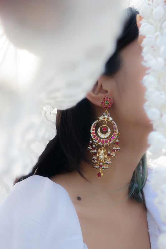 Posheeda Kundan Red Chandbali Earrings