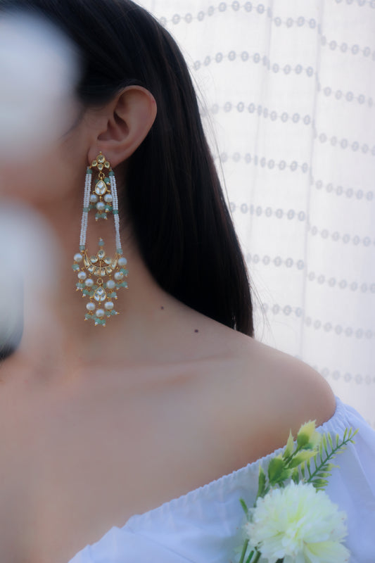 Nilay Mint Kundan Earrings