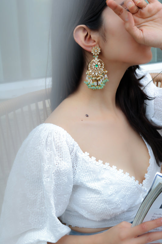 Sukti Mint Green Kundan Earrings