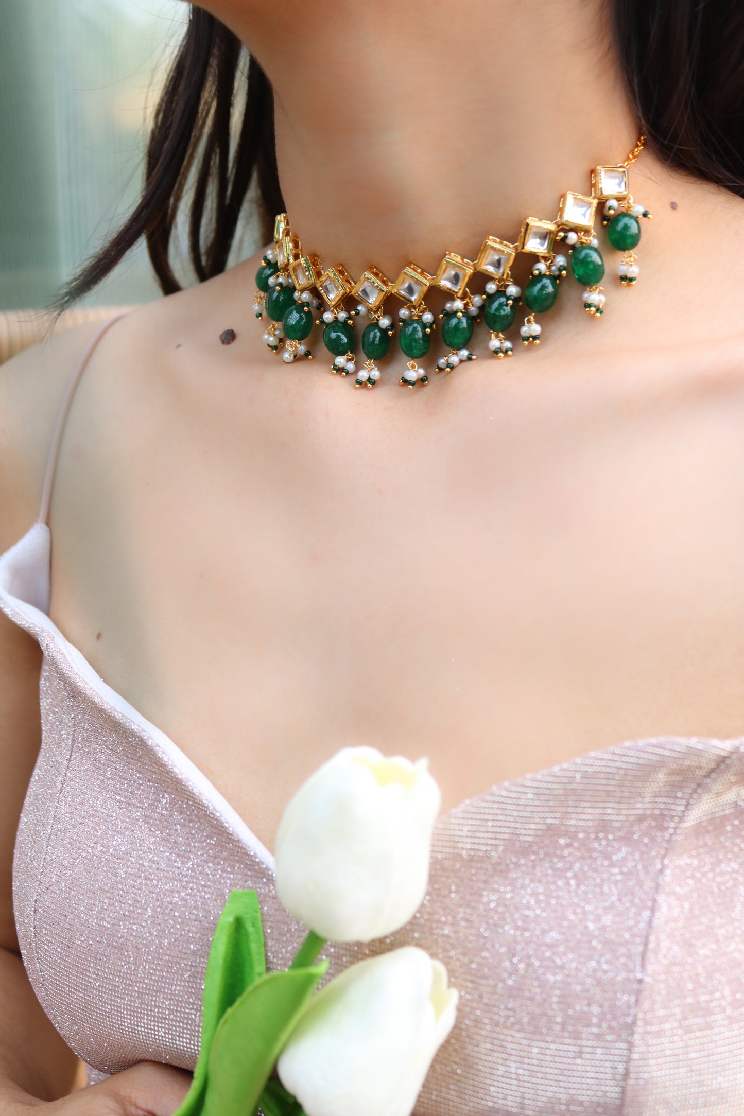 Jeren Green Kundan Choker Necklace