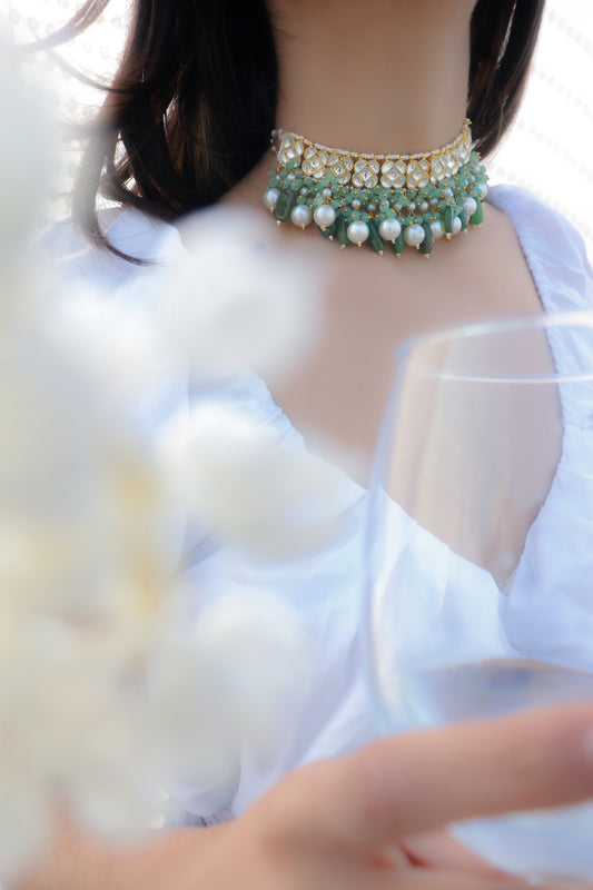 Mythri Mint Green Kundan Necklace