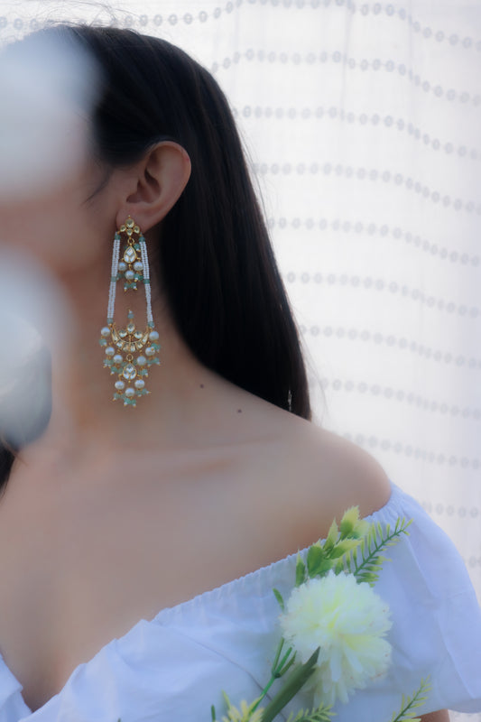 Nilay Mint Kundan Earrings