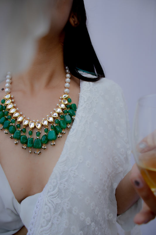 Salsal Green Kundan Necklace