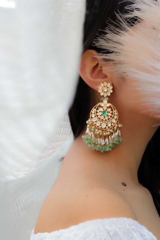 Sukti Mint Green Kundan Earrings