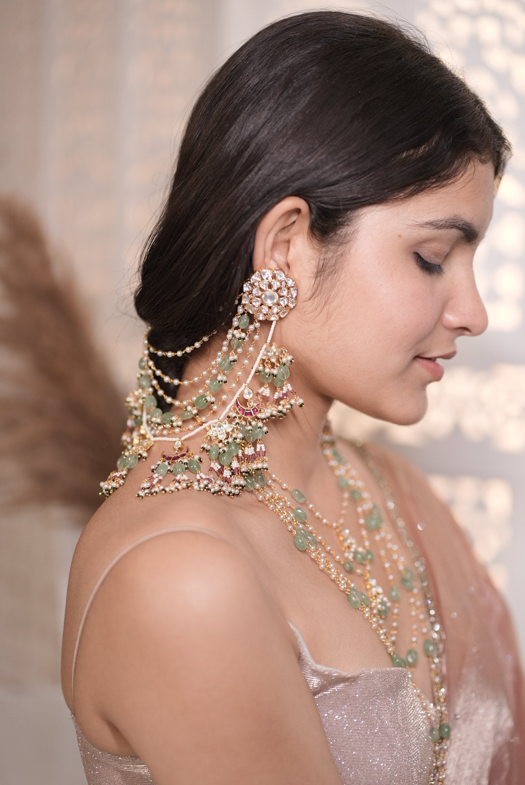 Hania Polki Earrings with Earchain