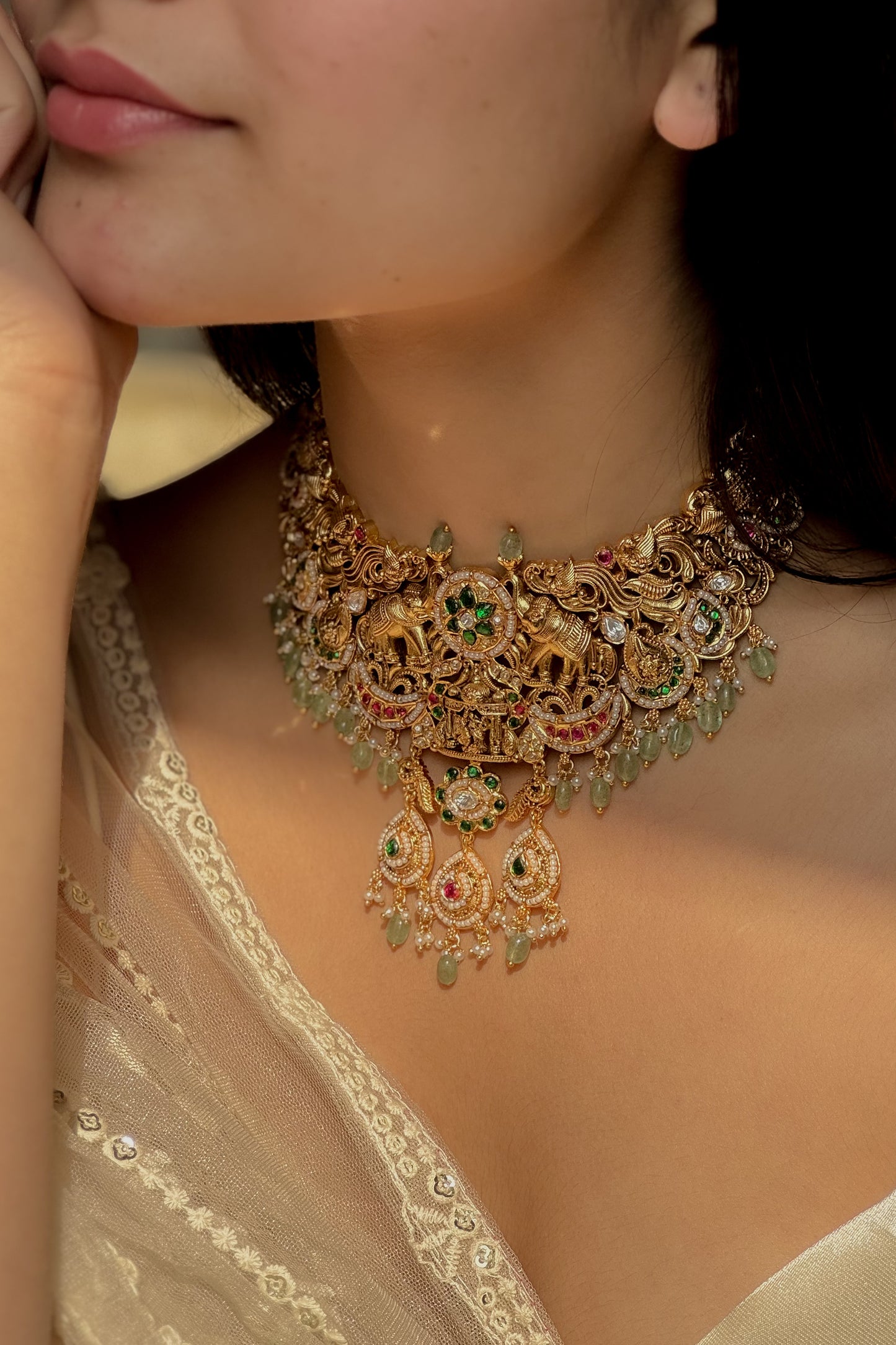 Vashi Temple and Kundan Necklace Set