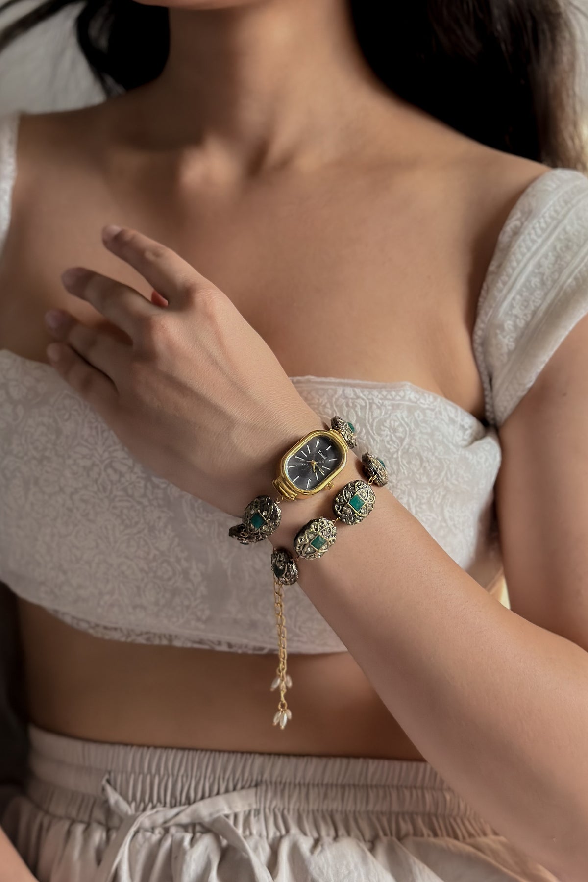 Aizaarah Green Beaded Watch