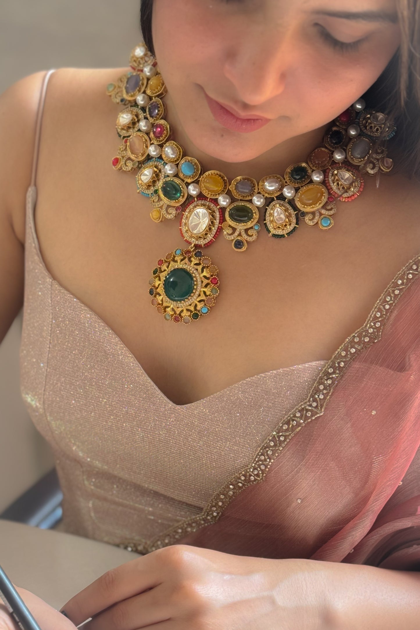 Regal Navrattan Polki Necklace