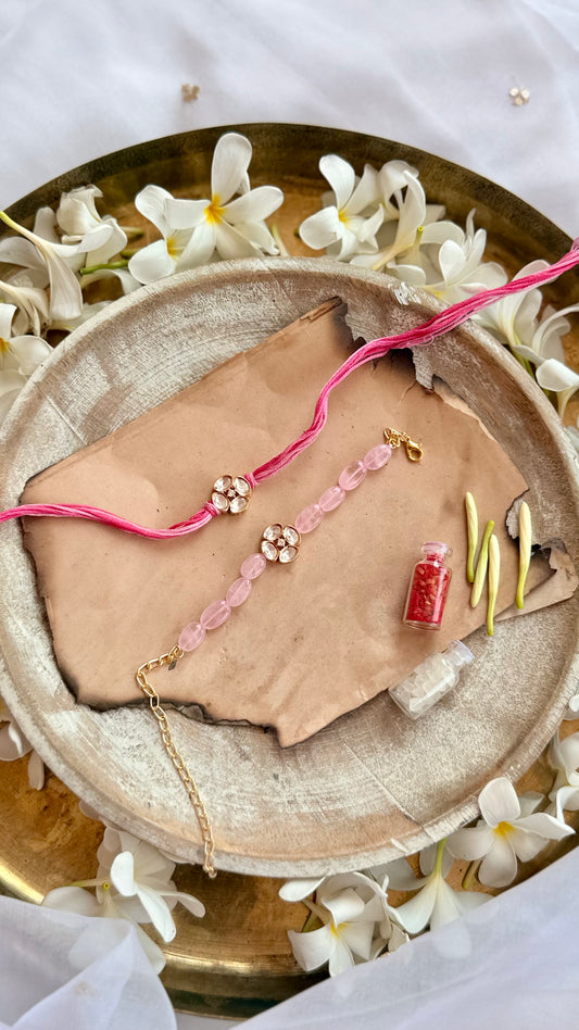 Ehan Pink Polki Rakhi & Lumba Set