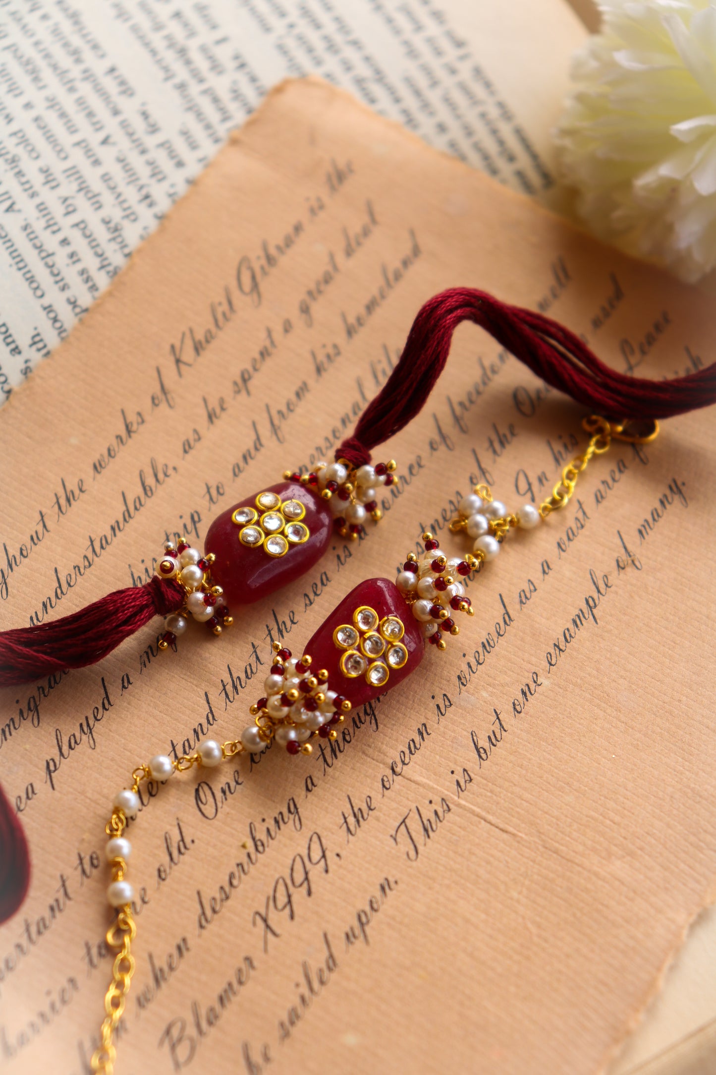 Neerav Red Rakhi and Lumba Set