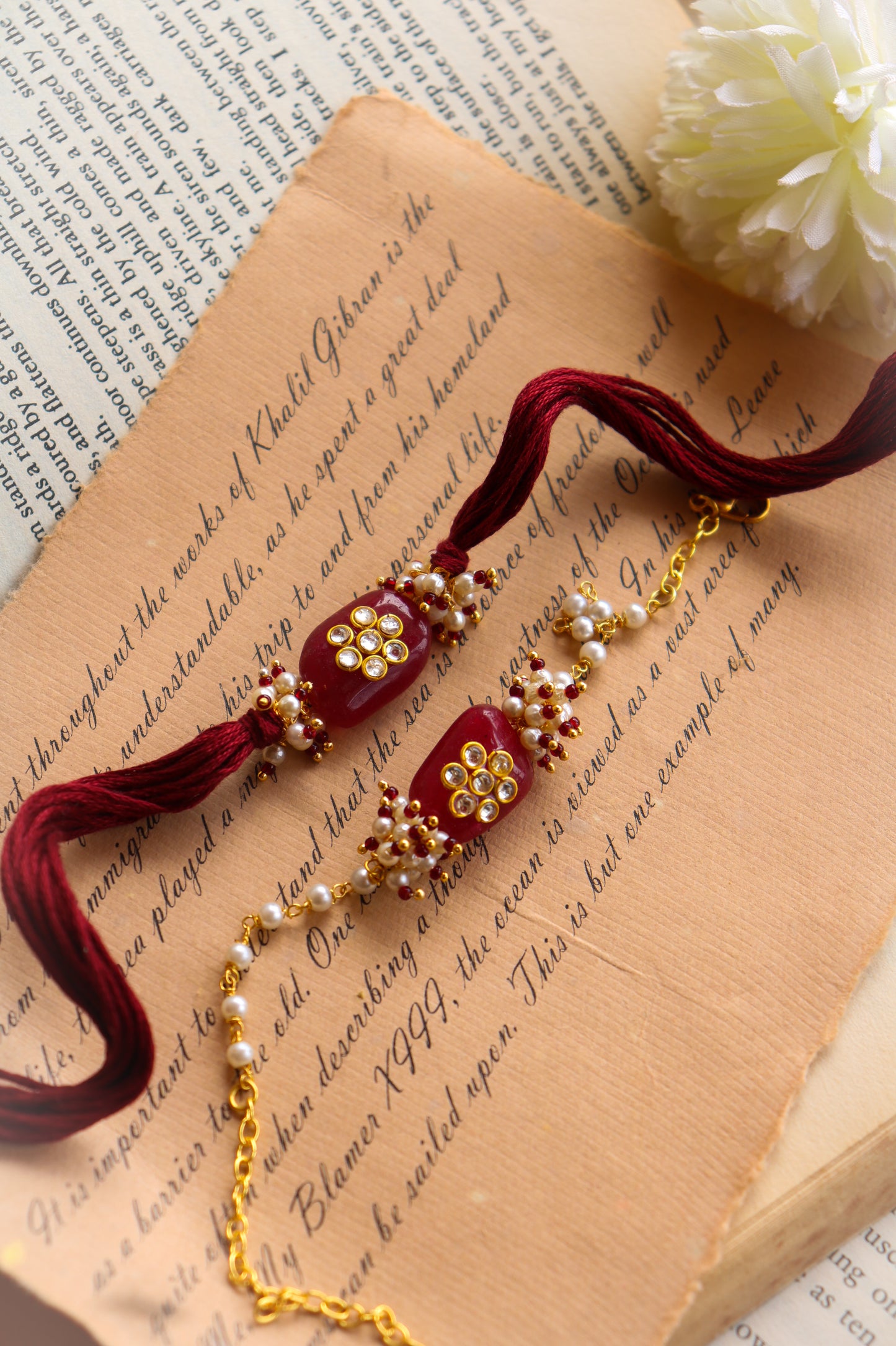 Neerav Red Rakhi and Lumba Set